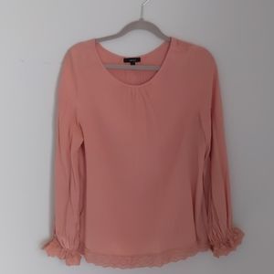 Very J Pink Blouse with Lace Edges Size L